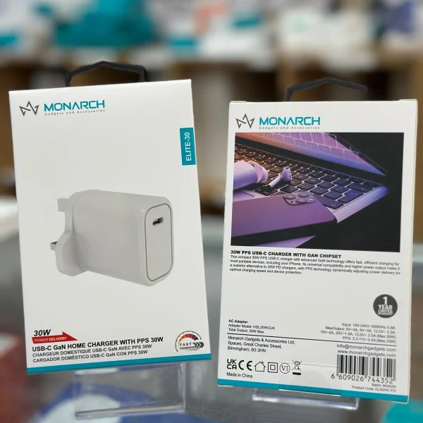 Monarch 30 WATT Gan USB-C PD Home Charger
