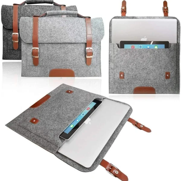 MacBook Laptop Felt Leather Strap BAG with HANDLE, Carrying Case 13 inch
